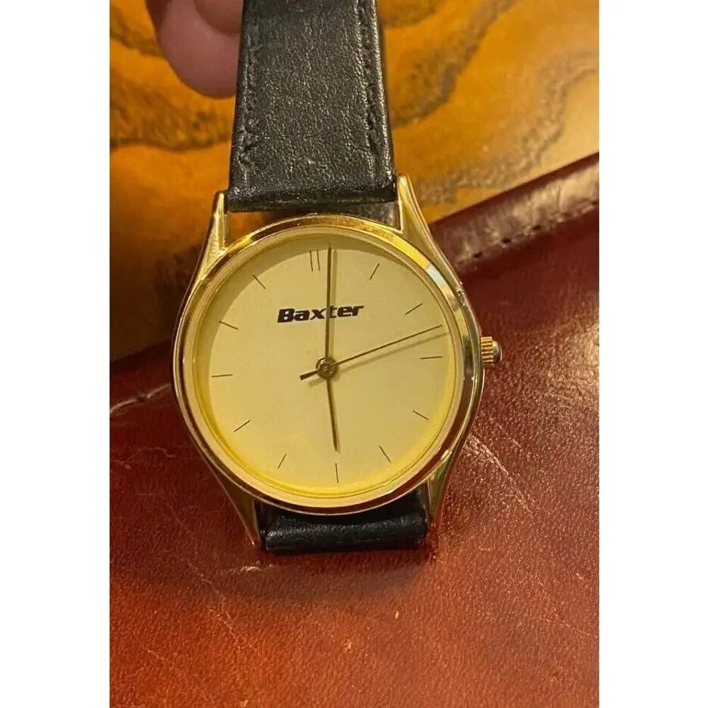 Unisex 33mm Gold Tone Baxter Labs Watch with Black Band